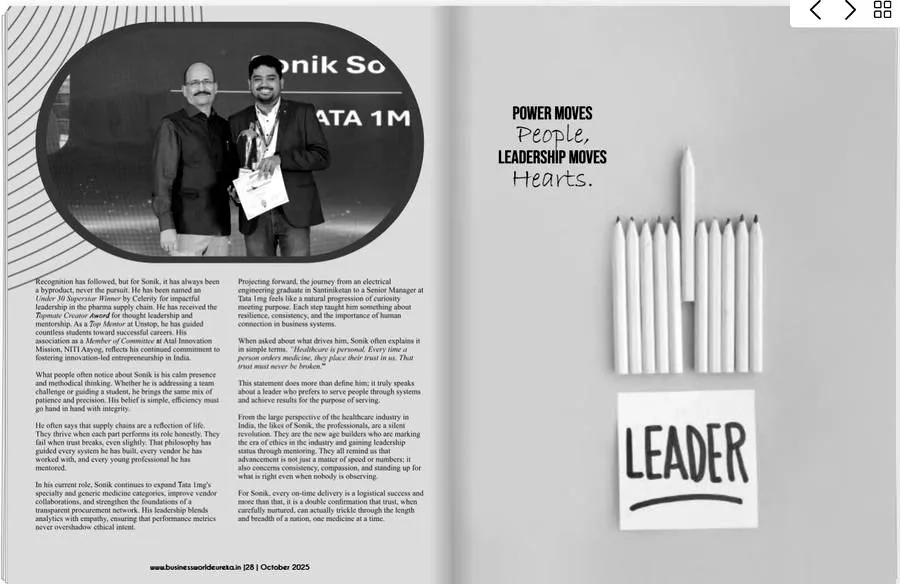 BusinessWorld Eureka magazine spread profiling Sonik Sourabh